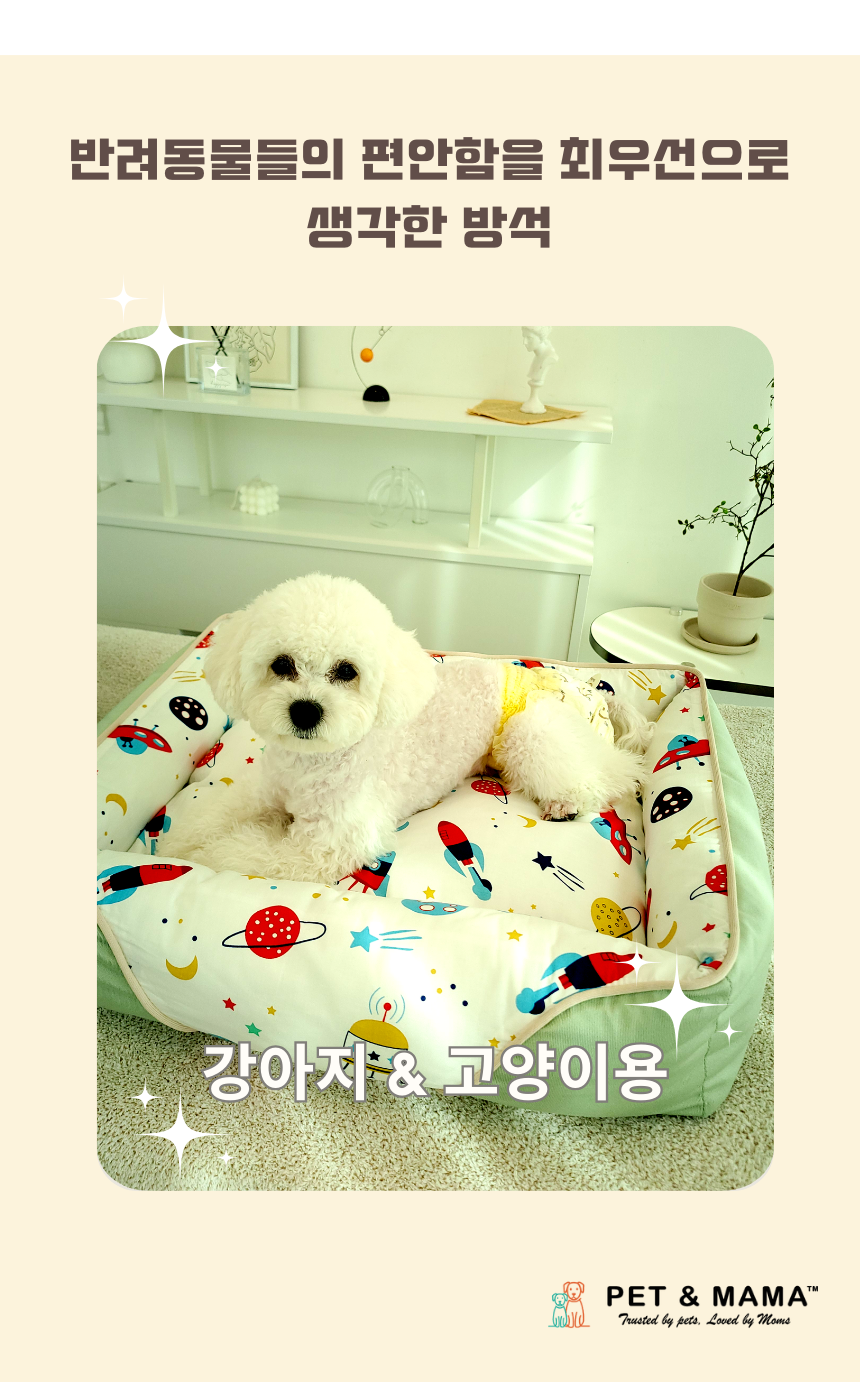 [무료배송] 펫앤마마 양면 애착방석 카툰 방석 3종 (그린/그레이/베이지) M~XL 17번째
