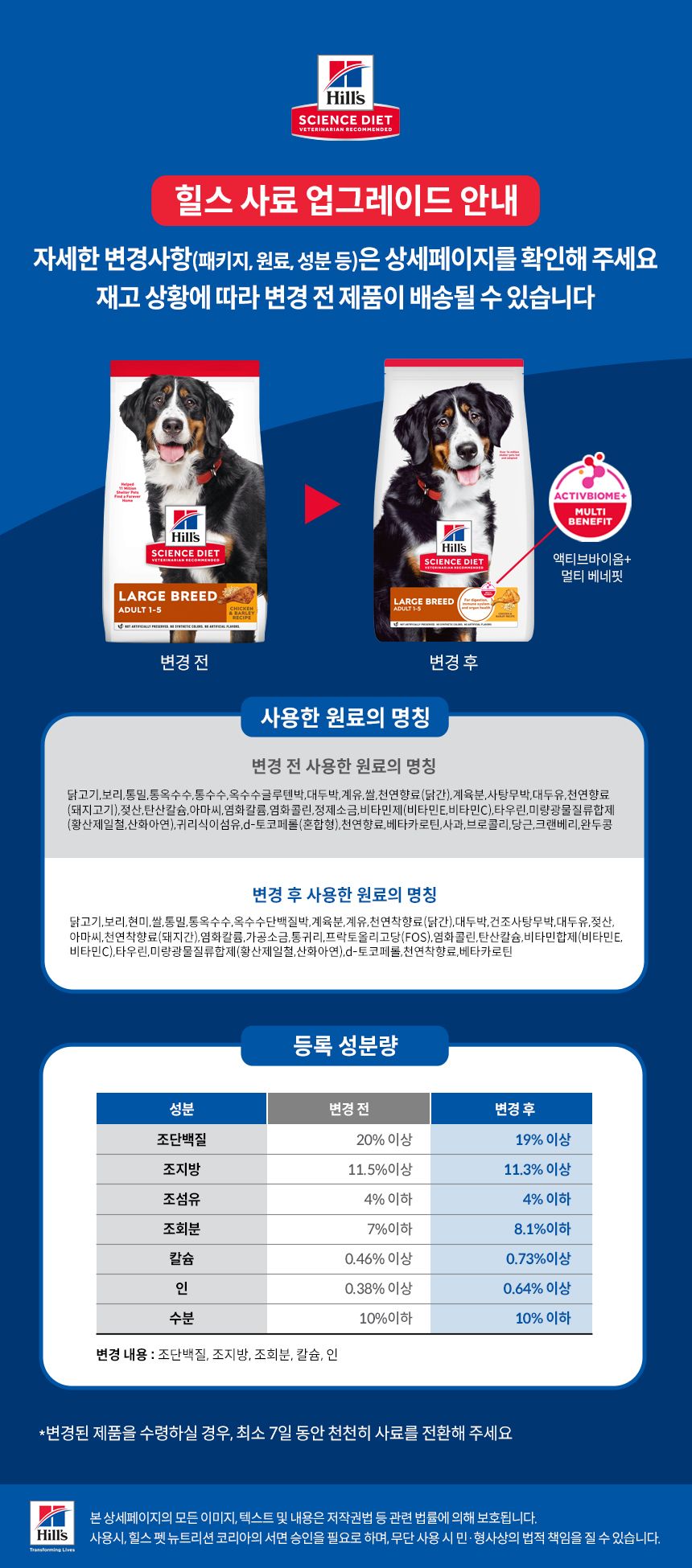 [가을특가][추가증정] 힐스 독 어덜트 라지브리드 6.8kg + 어덜트 스몰포 스튜 치킨&야채 99g 증정 1번째