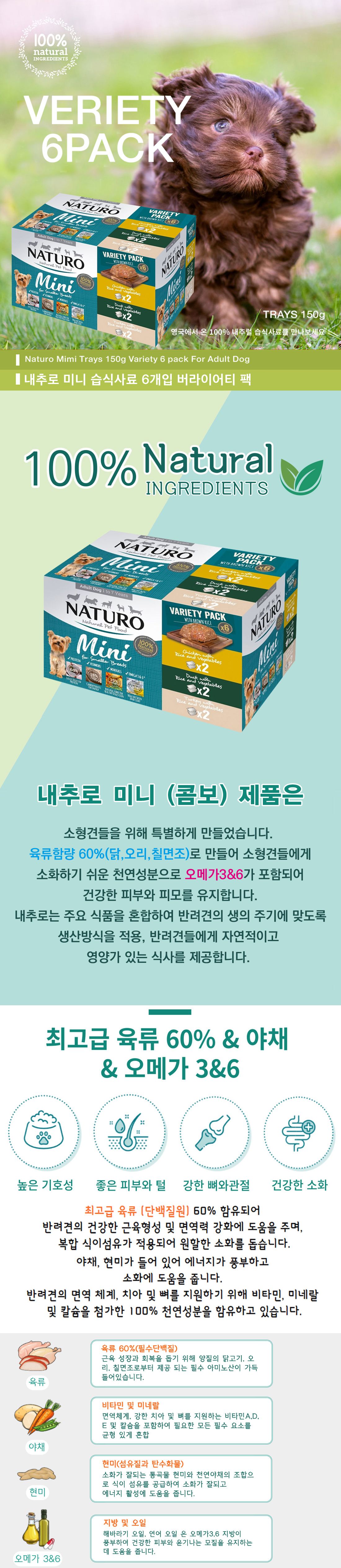 내추로 독 버라이어티 미니 캔 치킨&칠면조&오리 150g*6ea 1번째