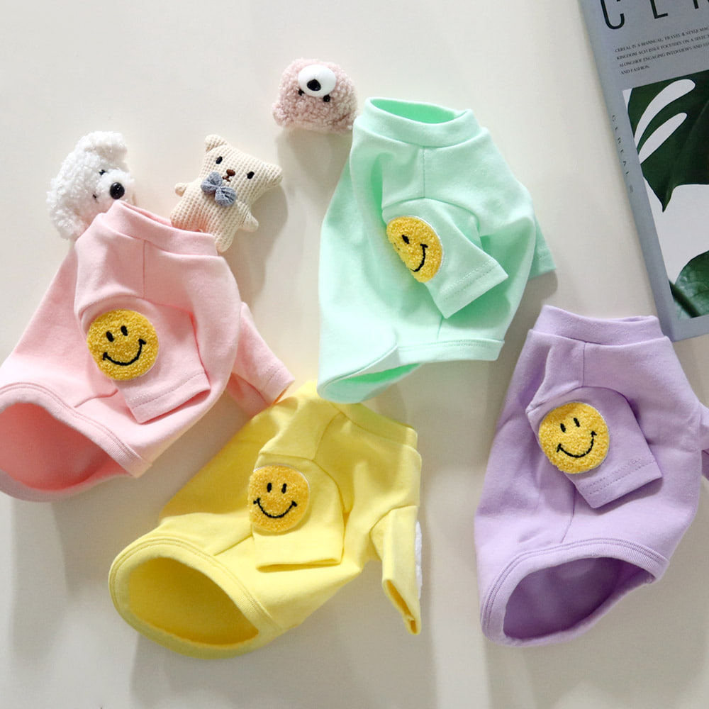 [무료배송] 허니독 스마일 자수티 핑크/옐로우/민트/바이올렛 S-XL 4번째