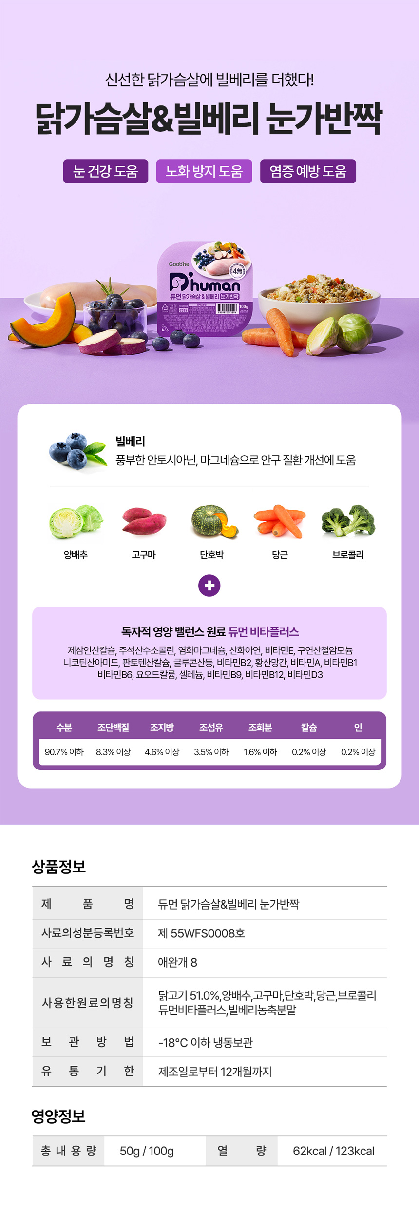 [무료배송] 듀먼 독 자연화식 오리안심&채소 맛보기 샘플 50g*4팩 8번째