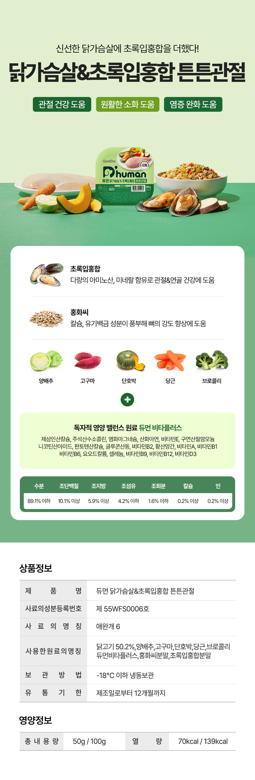 [무료배송] 듀먼 독 자연화식 오리안심&채소 맛보기 샘플 50g*4팩 6번째