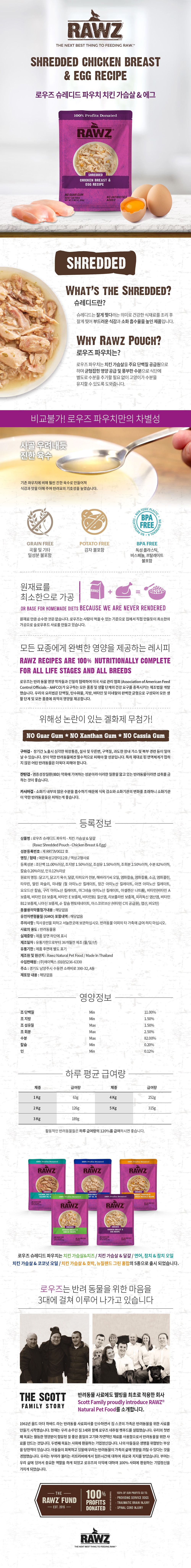 로우즈 캣 슈레드 치킨가슴살&달걀 파우치 69g 1번째