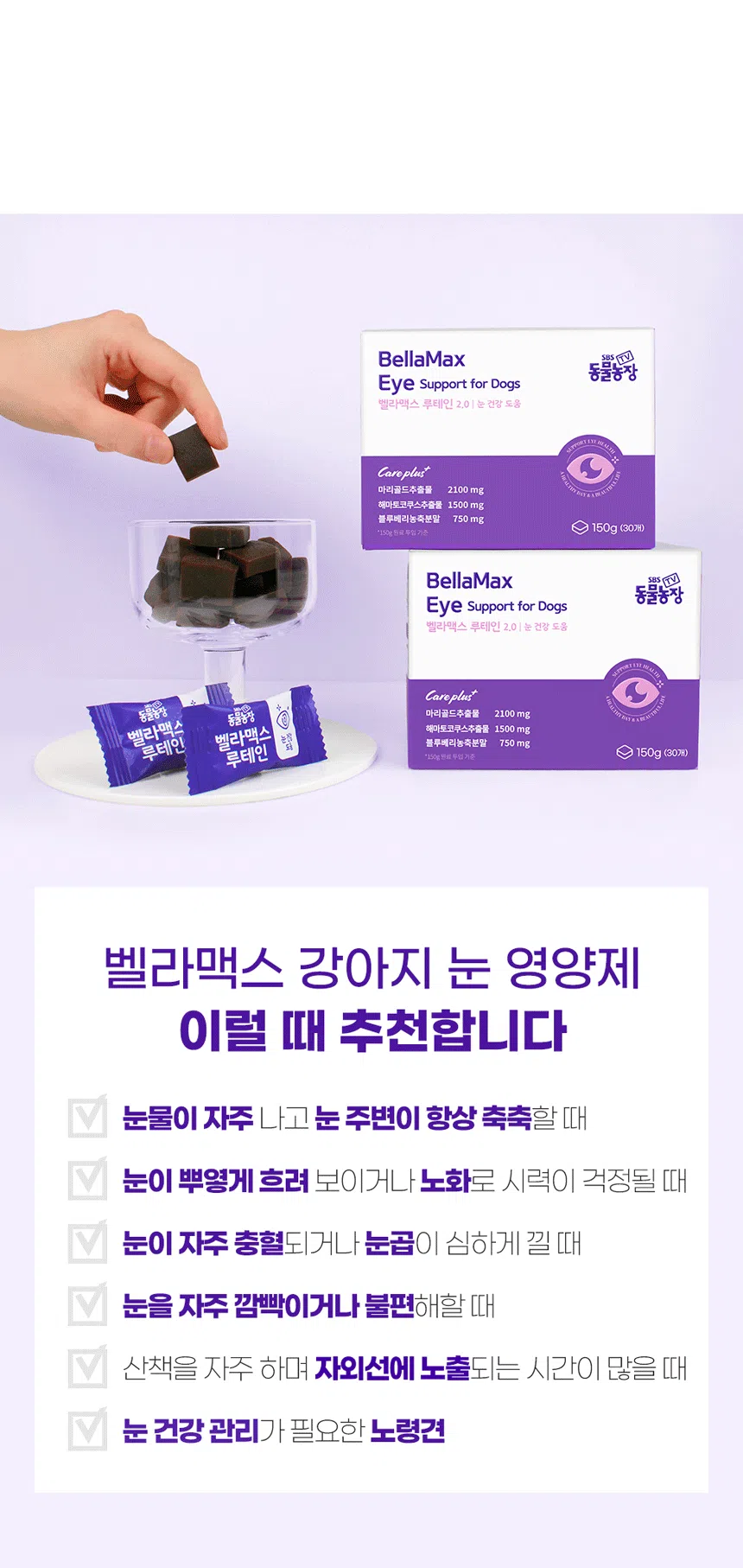[브랜드전]벨라맥스 SBS TV 동물농장 루테인 강아지 눈 영양제 150g 24번째