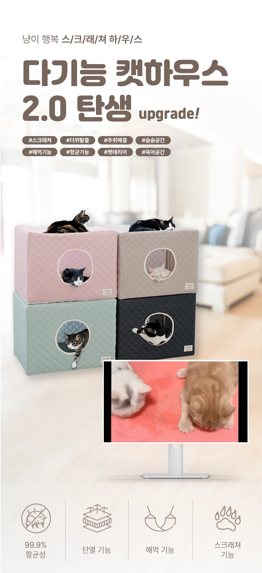 [무료배송] 초코펫하우스 고양이 숨숨집 반영구 스크래쳐 다기능 캣하우스 2.0 1번째